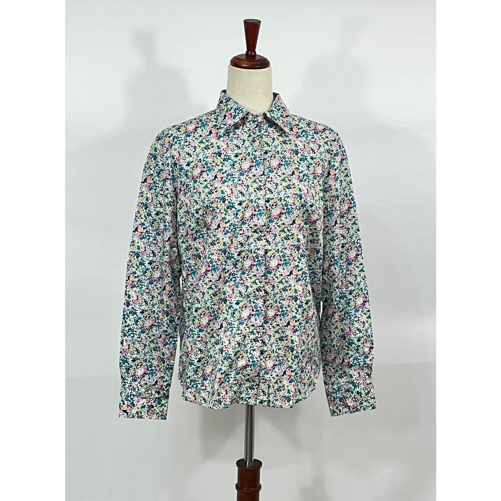 LIBERTY of LONDON Sz 12 L US 8 Floral Button Front Shirt Top Tana Lawn Cotton